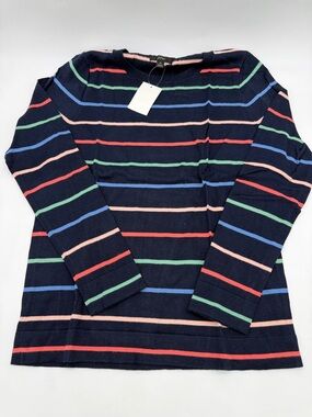 J. Crew Women's Navy Multicolor Striped Sweater Size Medium -- NWT